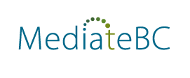 Logo of Mediate BC with the workmark in blue and a stylized green arc of dots above the letter "t" to represent the concept of mediation.