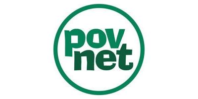 Logo of "PovNet" featuring the wordmark in lowercase letters in green within a green circle.