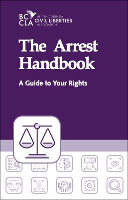 Thumbnail of the cover to the Arrest Handbook, with icons on the bottom including the scales of justice.