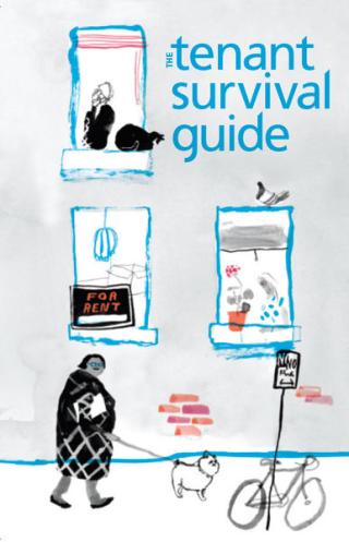 Thumbnail of the cover of the Tenant Survival Guide, with a hand-drawn image of a side of an brick apartment building.