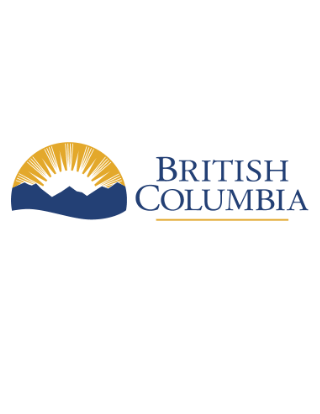 Logo with the words "British Columbia" and a sun rising behind mountains.