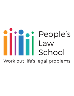 Logo with six rectangles and a circle in six bright colours to represent people, and "People's Law School."