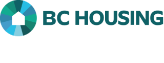 Logo consists of a circle coloured in blue and green segments, at the centre of which is an outline of a house. “BC HOUSING” is to the right.