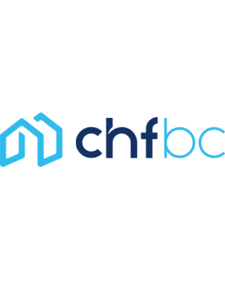 Logo features an outline of a blue house and the letters “chf” in dark blue next to the letters “bc” in light blue.