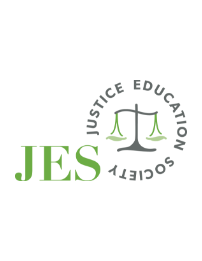 Logo features the initials "JES" in green on the left and a grey scale of justice with the text "Justice Education Society" in a circular arrangement around it on the right.