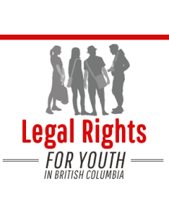 Logo features silhouettes of four people in greyscale above the words “legal Rights” in red, which are above the words “For Youth in British Columbia.”