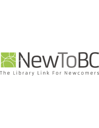 Logo features a green square with white curved lines, and the organization name to the right. Below are the words “The Library Link For Newcomers.”