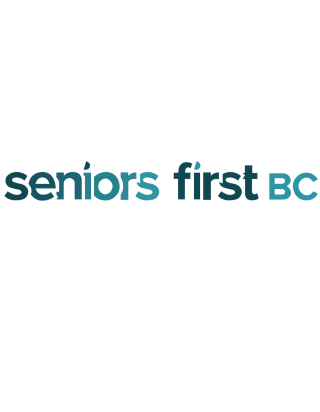 Logo showing the name "Seniors First BC" in a modern lowercase font in a gradient of blue colors, each letter overlapping the next.