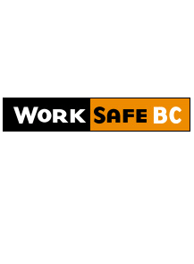 Logo is "WORK" in white text in a black rectangle. To the right are "SAFE" in black text and "BC" in white text in an orange rectangle.