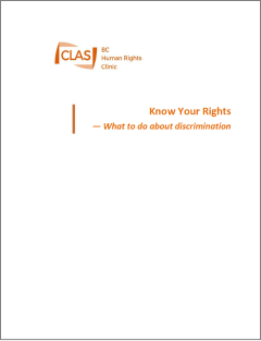 Thumbnail of the cover with the title and the Community Legal Assistance Society (CLAS) BC Human Rights Clinic logo.
