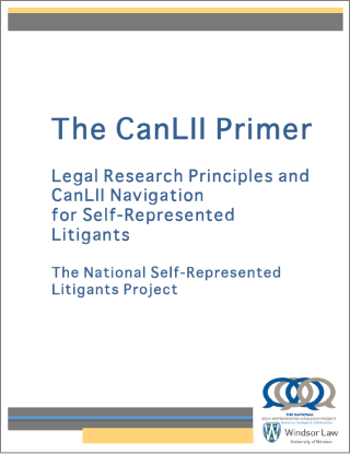 Thumbnail of the booklet cover showing the title and author's name on a white background, with the National Self-Represented Litigants Project logo and the Windsor Law logo.