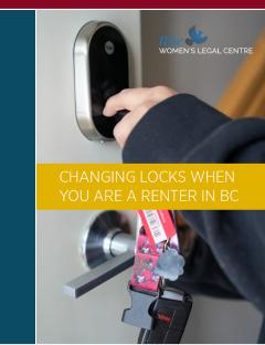 Thumbnail of the cover, with the title, a photo of a person putting keys in a front door lock, and the Rise Women's Legal Centre logo.