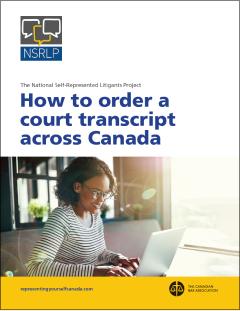 Thumbnail of the booklet cover with a photo of a woman typing on a laptop. The cover also has the National Self-Represented Litigants Project logo and the Canadian Bar Association logo.