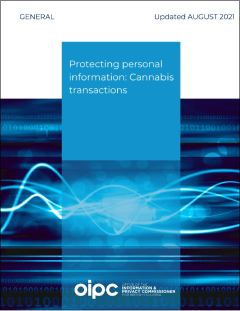 Thumbnail of the cover featuring the title, a digital design with abstract lines and binary code in the background, and the logo of the Office of the Information and Privacy Commissioner.