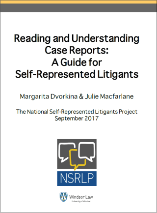 Thumbnail of the booklet cover showing the title and author's name on a white background, with the National Self-Represented Litigants Project logo and the Windsor Law logo.