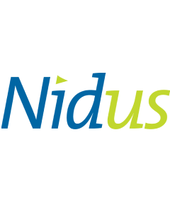 Logo of Nidus with a stylized wordmark with "Nid" in blue and "us" in green, with a small triangle above the letter "i."