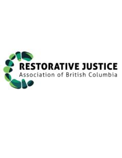 Circular logo for the Restorative Justice Association of BC with abstract green and blue segments, followed by the organization's name in bold black letters.