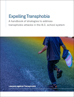 Thumbnail of the handbook cover showing a child walking across a rainbow-toned ground. The Lawyers Against Transphobia logo is placed at the bottom.