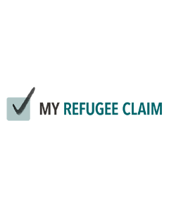 Logo for the My Refugee Claim website, featuring a check mark inside a light blue box to the left of the text "MY REFUGEE CLAIM" with "MY" in black and  "REFUGEE CLAIM" in teal.