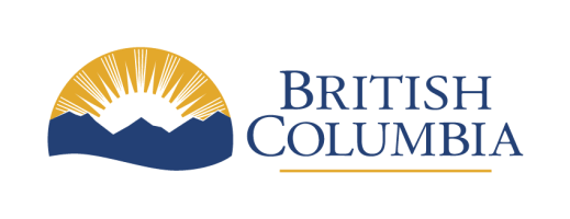 Logo with the words "British Columbia" and a sun rising behind mountains.