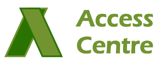 Logo of the Access Centre featuring a stylized green letter "A" to the left of the text "Access Centre" in green. The letter "A" consists of two green overlapping shapes, creating a layered effect.