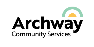 Logo with the word “Archway” in large black type above “Community Services.” Three semi circles of blue, white, and yellow are above and to the right of “Archway.”