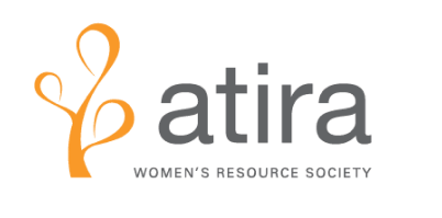 The logo features an orange, stylized plant with the words "atira" to the right. Under this, and much smaller, are the words "women's resource society."