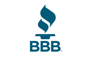 Logo of the Better Business Bureau featuring a stylized blue torch above the letters "BBB" in bold blue text.