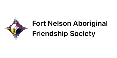 Logo with a drum inside a medicine wheel which is has red, black, yellow, and white quadrants. "Fort Nelson Aboriginal Friendship Society" is to the right.