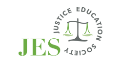 Logo features the initials "JES" in green on the left and a grey scale of justice with the text "Justice Education Society" in a circular arrangement around it on the right.