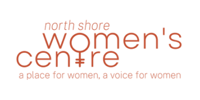 Red logo with the words “north shore” above the larger word “women’s” which is above the word “centre.” The “O” is directly above the “T” and they form the woman’s symbol. Below are the words “a place for women, a voice for women.”