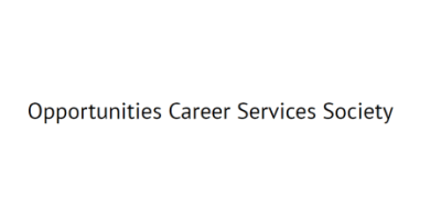 Logo featuring the words "Opportunities Career Services Society" in black type on a white background.