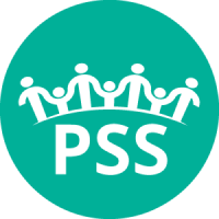 Logo featuring a green circle. Inside the circle are seven stick figures holding hands, alternating between larger and smaller figures. Below the stick figures are the letters "PSS."