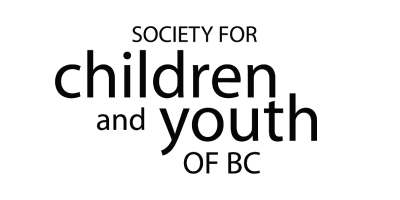 Logo is the words, in black, "Society for children and youth of BC" with the words "children" and "youth" larger than the other words.