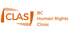 Logo features the CLAS acronym in bold orange with the text 'BC Human Rights Clinic' to the right.